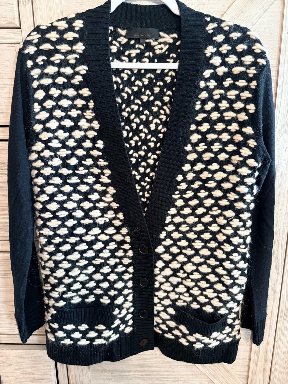 Kelly Wearstler wool Black & Cream Patterned Women's Cardigan Sweater